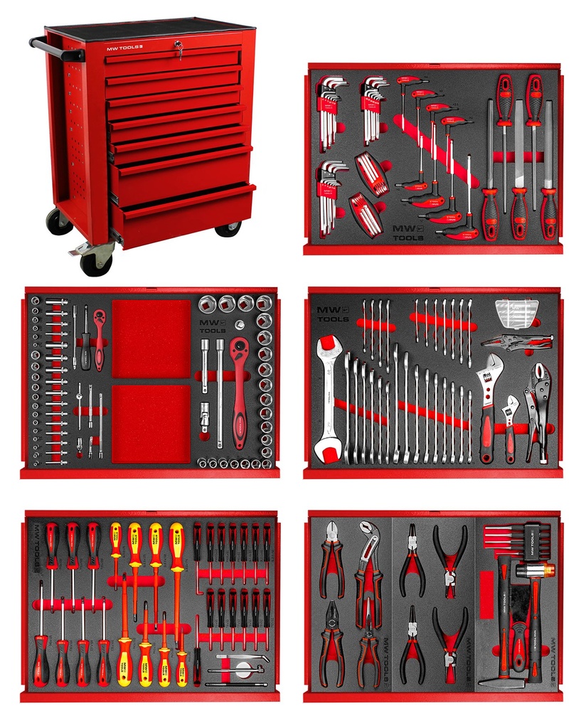 SERVANTE D'ATELIER COMPLÈTE ROUGE 211 OUTILS